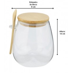 Porta Mantimento 1 litro 14cm altura Em Vidro Borossilicato Com Tampa E Colher Em Bambu